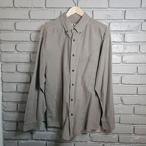 Woolrich Button Down Shirt XL Casual Brown Plaid Windowpane Textured